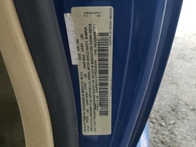 3VWRW31C97M504096 - 2007 VOLKSWAGEN NEW BEETLE 蓝色 照片 10