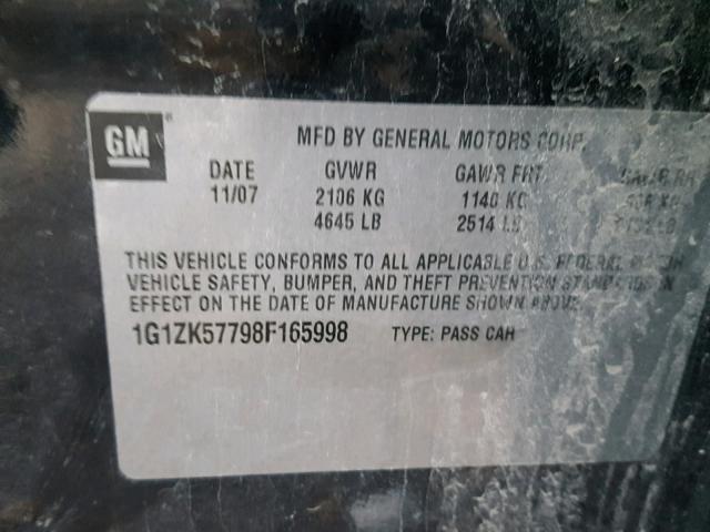 1G1ZK57798F165998 - 2008 CHEVROLET MALIBU LTZ 黑色 照片 10