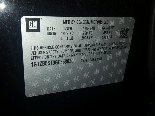 1G1ZB5ST9GF353830 - 2016 CHEVROLET MALIBU LS BLACK photo 10