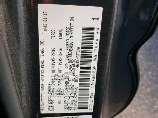 5TFSX5EN1HX050608 - 2017 TOYOTA TACOMA ACC GRAY photo 10