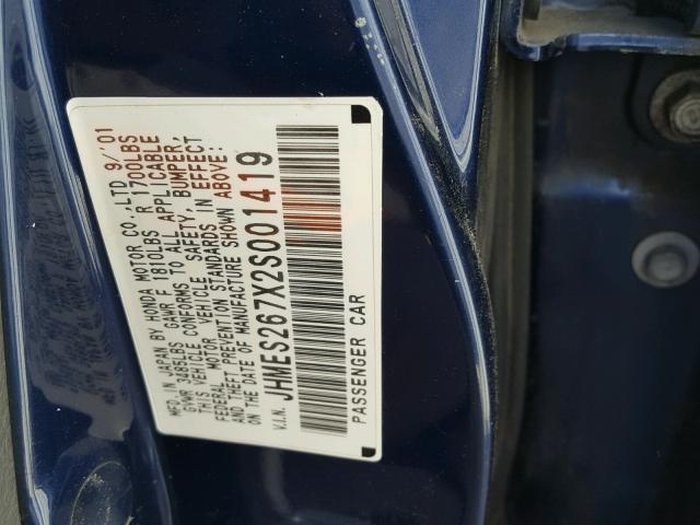 JHMES267X2S001419 - 2002 HONDA CIVIC EX Mavi foto 10