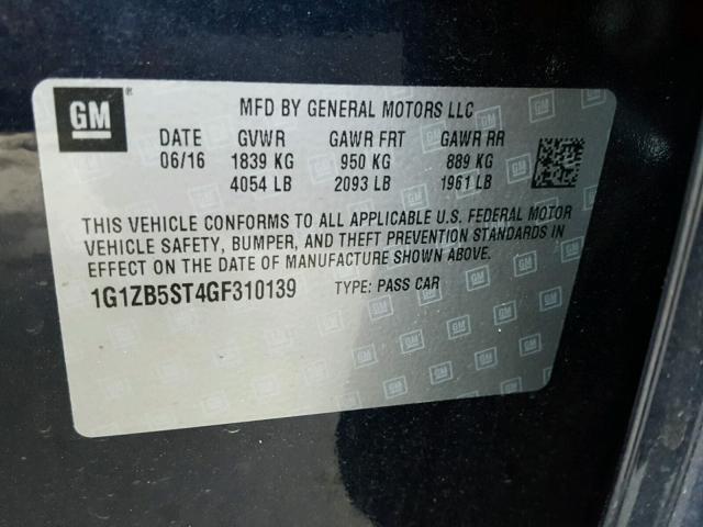 1G1ZB5ST4GF310139 - 2016 CHEVROLET MALIBU LS ლურჯი ფოტო 10