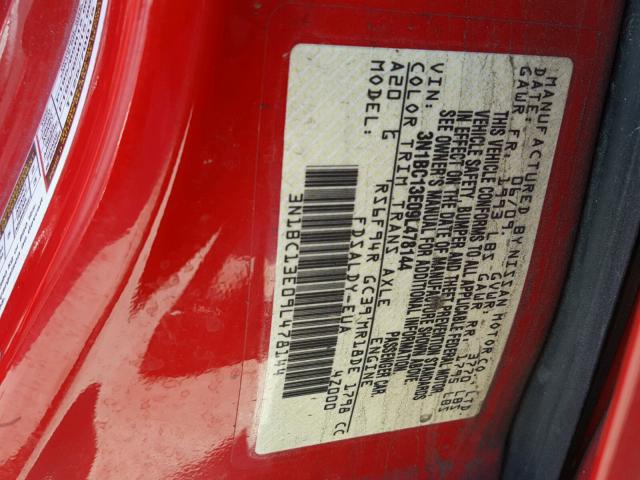 3N1BC13E09L478144 - 2009 NISSAN VERSA S RED photo 10