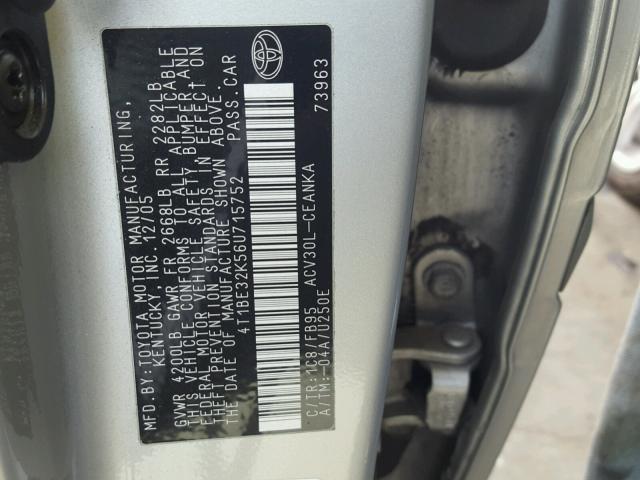 4T1BE32K56U715752 - 2006 TOYOTA CAMRY LE 银色 照片 10