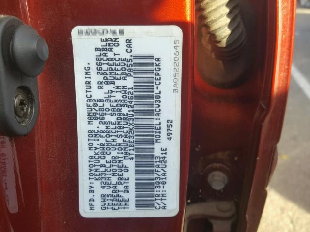 4T1BE32KX3U124621 - 2003 TOYOTA CAMRY LE RED photo 10