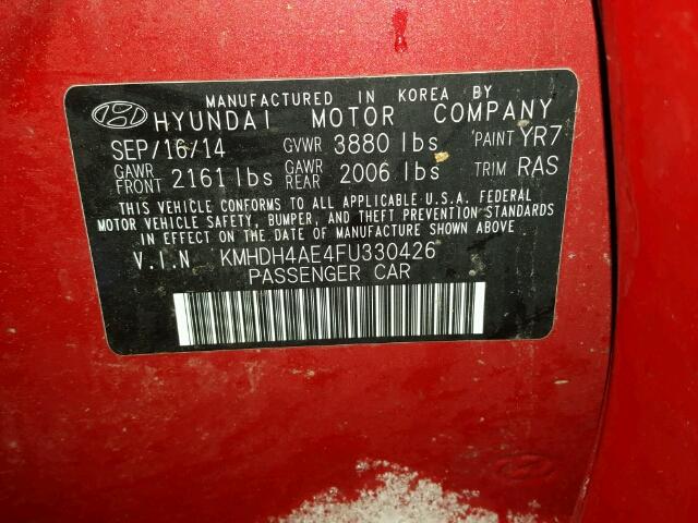 KMHDH4AE4FU330426 - 2015 HYUNDAI ELANTRA SE RED photo 10