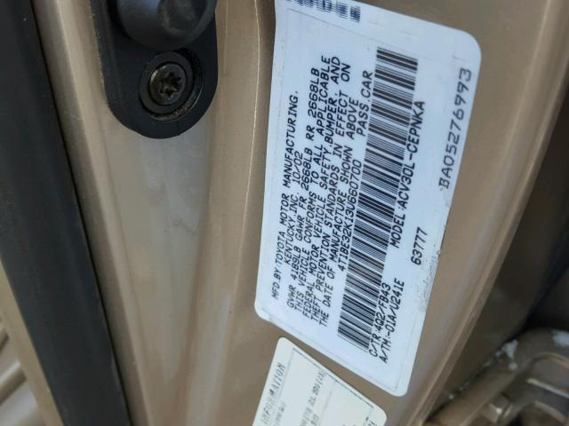4T1BE32K13U660700 - 2003 TOYOTA CAMRY LE 金色 照片 10