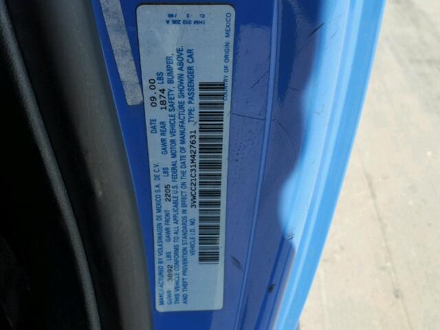 3VWCC21C31M427631 - 2001 VOLKSWAGEN NEW BEETLE 蓝色 照片 10