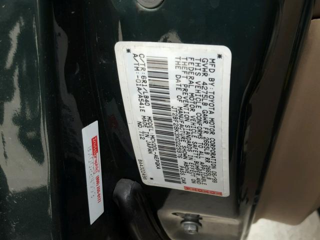 JT2BF28K3X0225976 - 1999 TOYOTA CAMRY LE 绿色 照片 10