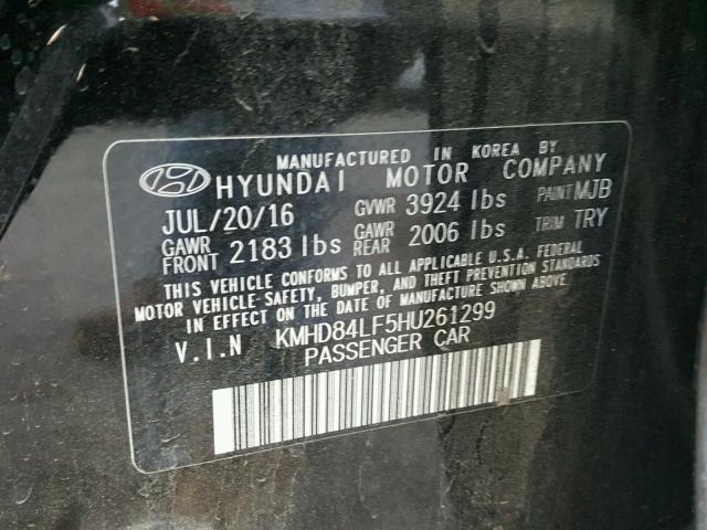 KMHD84LF5HU261299 - 2017 HYUNDAI ELANTRA SE BLACK photo 10