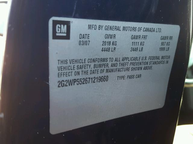 2G2WP552671219660 - 2007 PONTIAC GRAND PRIX Көк фото 10