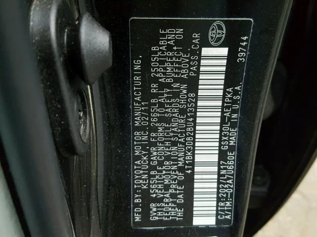 4T1BK3DB2BU413528 - 2011 TOYOTA AVALON BAS BLACK photo 10