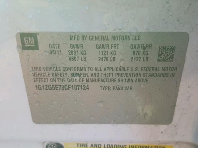 1G1ZG5E73CF107124 - 2012 CHEVROLET MALIBU LTZ 白色 照片 10