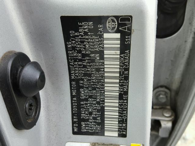 2T1BU4EE2AC384878 - 2010 TOYOTA COROLLA BA SILVER photo 10