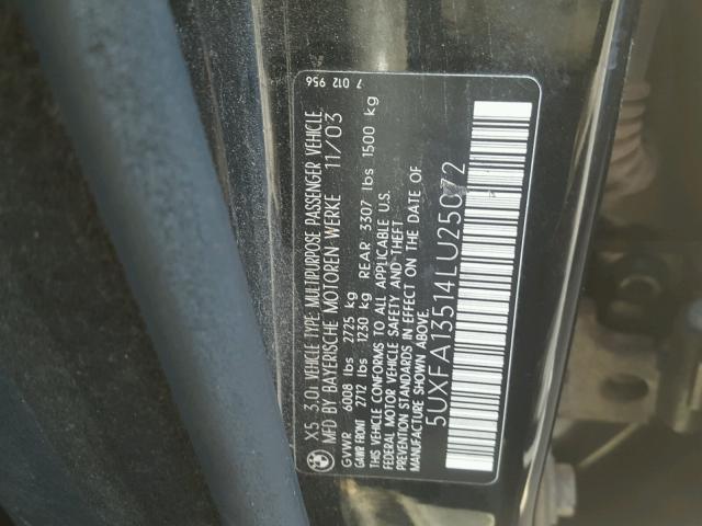 5UXFA13514LU25072 - 2004 BMW X5 3.0I BLACK photo 10