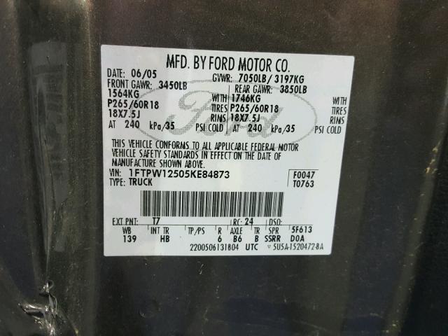 1FTPW12505KE84873 - 2005 FORD F150 SUPER BROWN photo 10