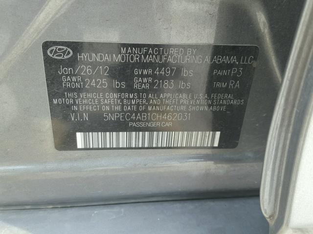 5NPEC4AB1CH462031 - 2012 HYUNDAI SONATA SE GRAY photo 10