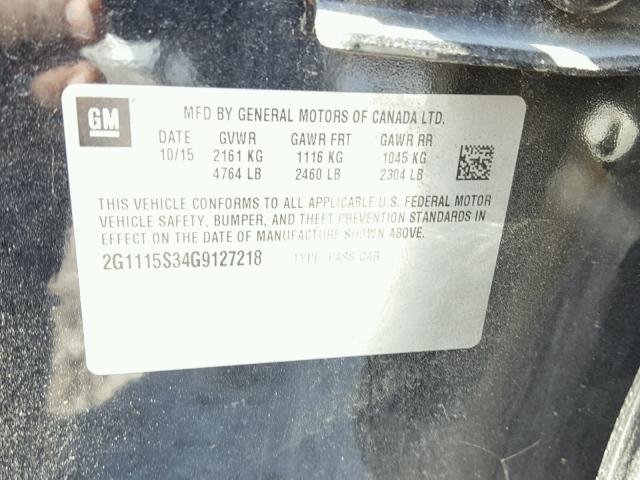 2G1115S34G9127218 - 2016 CHEVROLET IMPALA LT BLACK photo 10