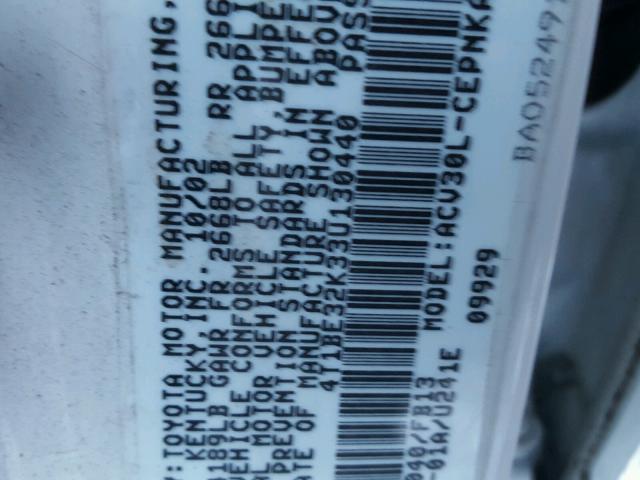 4T1BE32K33U130440 - 2003 TOYOTA CAMRY LE თეთრი ფოტო 10