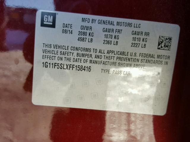 1G11F5SLXFF158416 - 2015 CHEVROLET MALIBU LTZ წითელი ფოტო 10