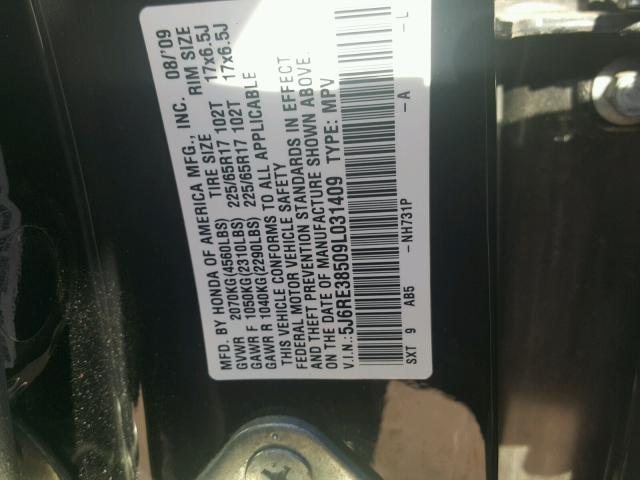5J6RE38509L031409 - 2009 HONDA CR-V EX შავი ფოტო 10