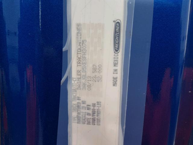 3AKJGLD5XESFH3075 - 2014 FREIGHTLINER CASCADIA 1 BLUE photo 10