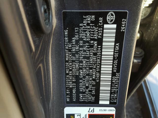 4T4BF1FK7DR326044 - 2013 TOYOTA CAMRY L GRAY photo 10