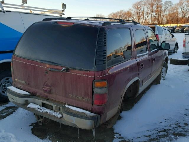 1GNEK13T15J103206 - 2005 CHEVROLET TAHOE K150 RED photo 4