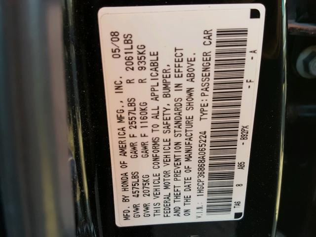 1HGCP36868A065224 - 2008 HONDA ACCORD EXL BLACK photo 10