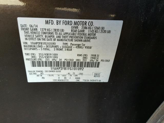 1FAHP2F81FG101092 - 2015 FORD TAURUS LIM BROWN photo 10