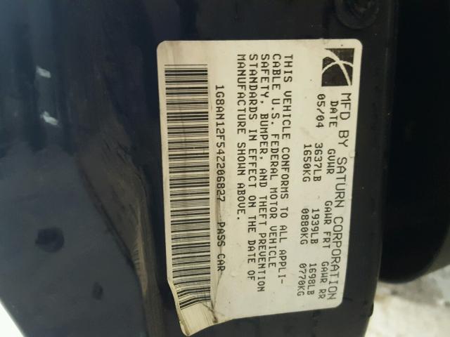 1G8AN12F54Z206827 - 2004 SATURN ION LEVEL BLACK photo 10