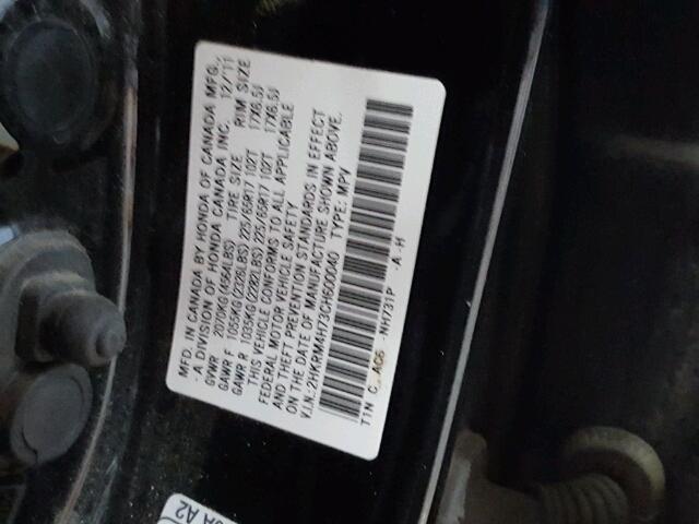 2HKRM4H73CH600040 - 2012 HONDA CR-V EXL BLACK photo 10