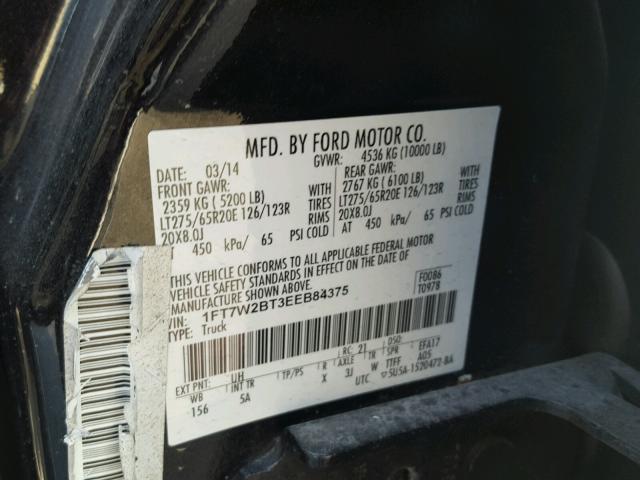 1FT7W2BT3EEB84375 - 2014 FORD F250 SUPER BLACK photo 10