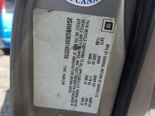 2G4WB52K8X1453759 - 1999 BUICK REGAL LS GRAY photo 10