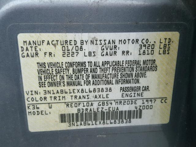 3N1AB61EX8L683838 - 2008 NISSAN SENTRA 2.0 SILVER photo 10