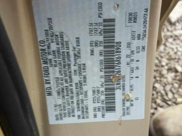 3LNHM26176R618908 - 2006 LINCOLN ZEPHYR GOLD photo 10