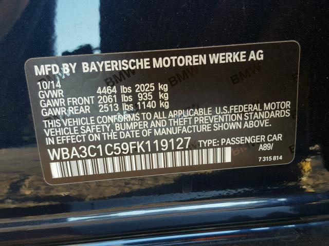 WBA3C1C59FK119127 - 2015 BMW 328 I SULE BLACK photo 10