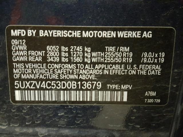5UXZV4C53D0B13679 - 2013 BMW X5 XDRIVE3 BLUE photo 10