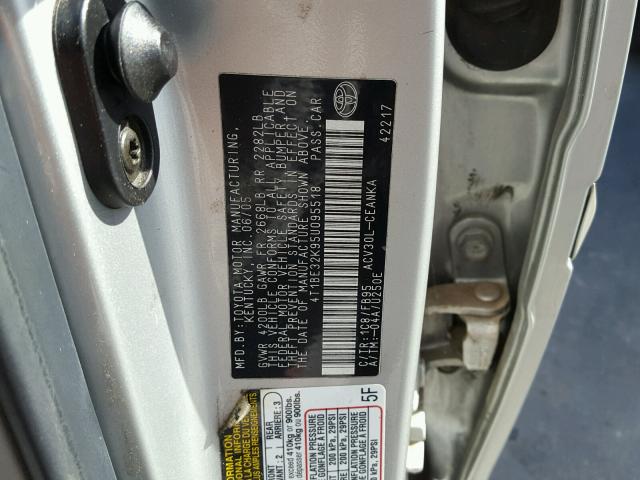 4T1BE32K95U095518 - 2005 TOYOTA CAMRY LE ვერცხლისფერი ფოტო 10