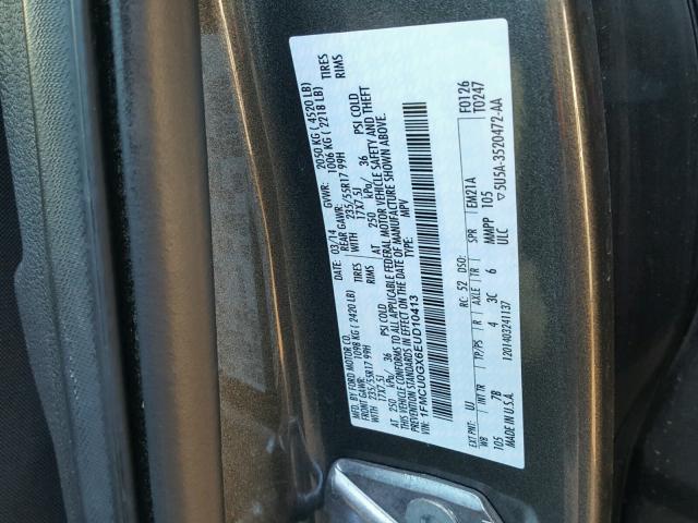 1FMCU0GX6EUD10413 - 2014 FORD ESCAPE SE CHARCOAL photo 10