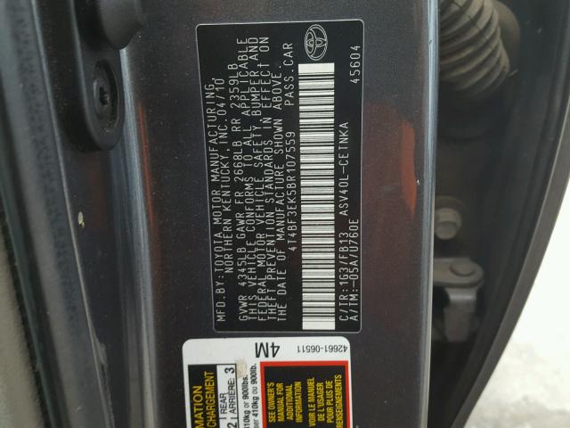 4T4BF3EK5BR107559 - 2011 TOYOTA CAMRY BASE SILVER photo 10