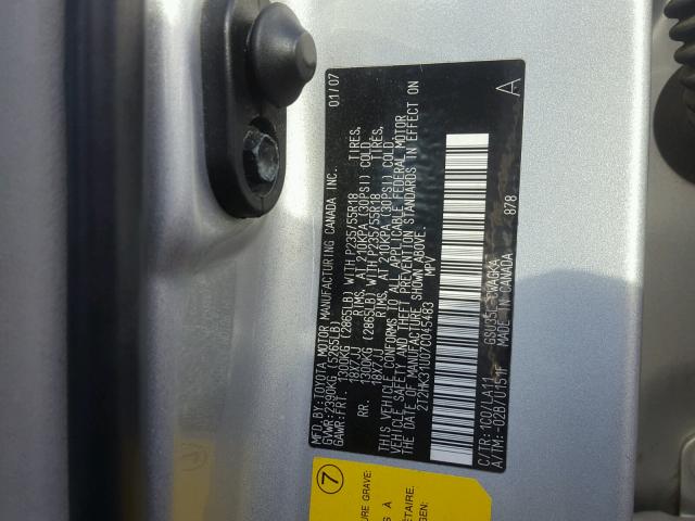 2T2HK31U07C045483 - 2007 LEXUS RX 350 SILVER photo 10