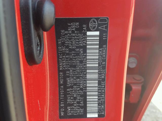 2T1KR32E47C639474 - 2007 TOYOTA COROLLA MA RED photo 10