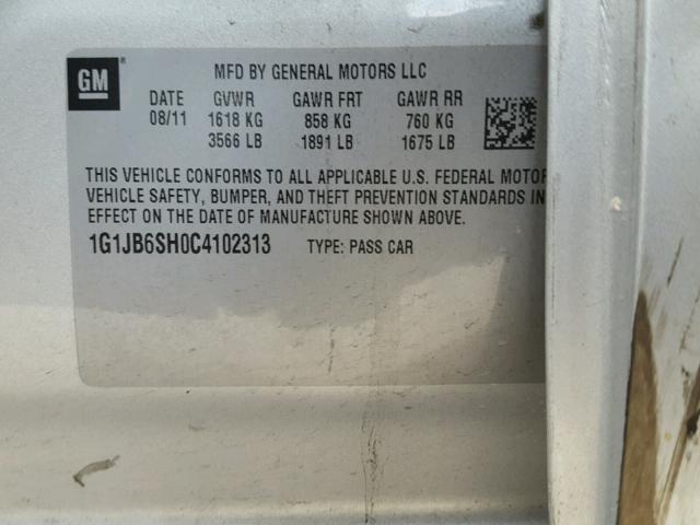 1G1JB6SH0C4102313 - 2012 CHEVROLET SONIC LS SILVER photo 10