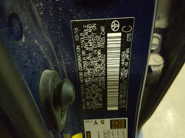 JTDKARFU5H3529832 - 2017 TOYOTA PRIUS BLUE photo 10