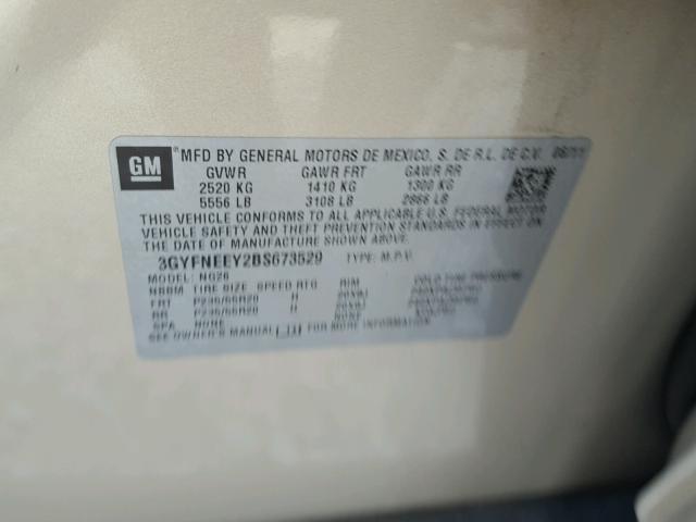 3GYFNEEY2BS673529 - 2011 CADILLAC SRX PERFOR 棕色 照片 10