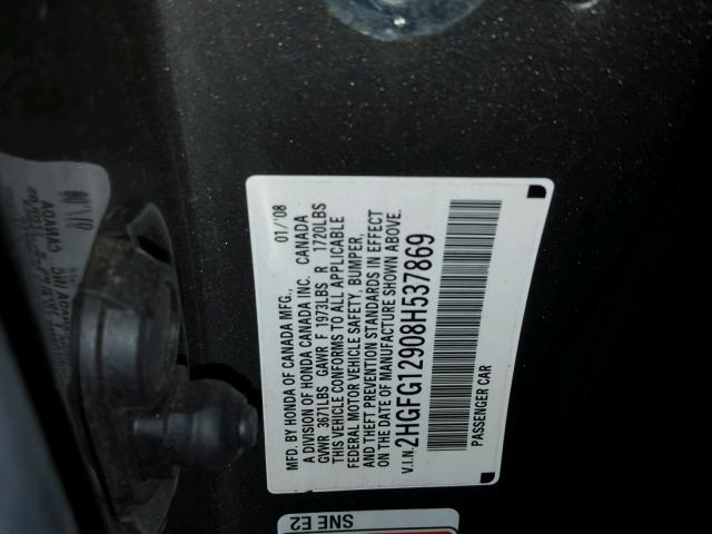 2HGFG12908H537869 - 2008 HONDA CIVIC EXL Grau Foto 10