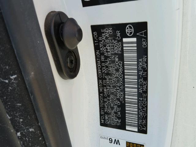 JTKDE167X90298642 - 2009 TOYOTA SCION TC 白色 照片 10