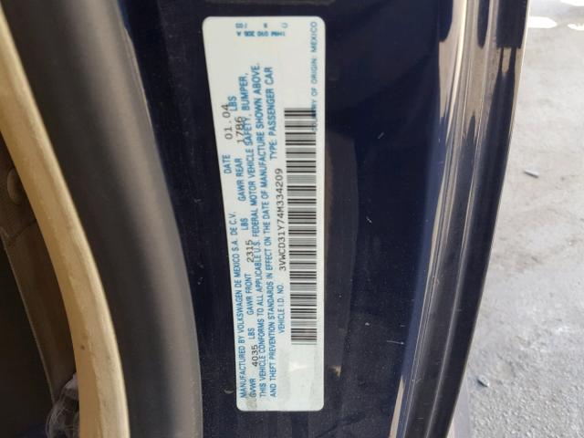 3VWCD31Y74M334209 - 2004 VOLKSWAGEN NEW BEETLE 蓝色 照片 10