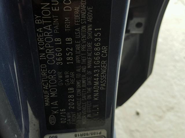 KNADM4A31G6686351 - 2016 KIA RIO LX Կապույտ լուսանկար 10